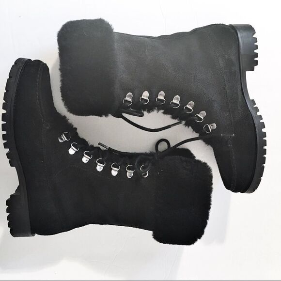 Lauren Ralph Lauren Shearling Cuffed Combat Boots - Picture 8 of 13